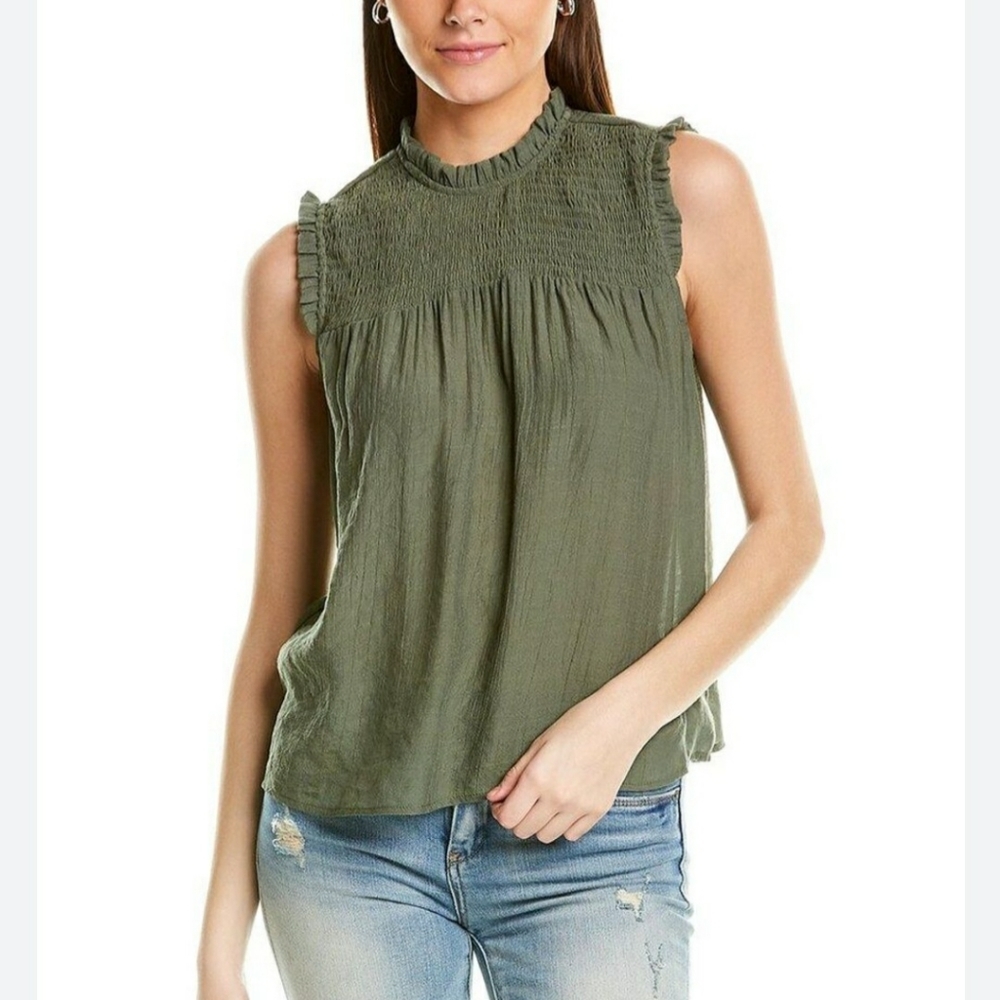 Nanette Lepore Green Smocked Yoke Babydoll Top Size 1X